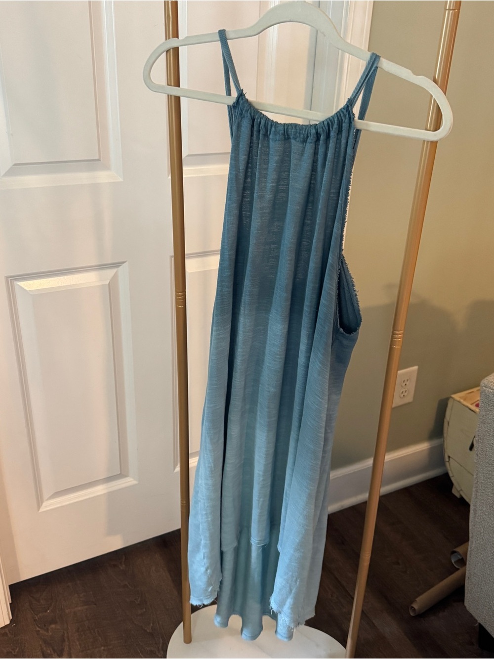 Ecote Dusty Blue Asymmetrical Spaghetti-Strap Dress